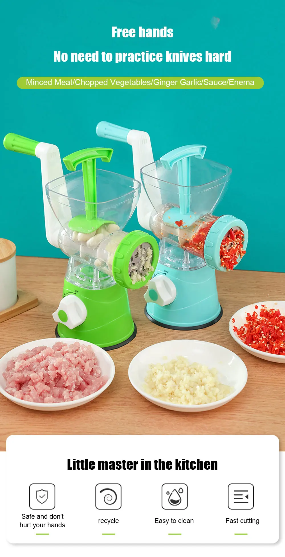 Kitchen Machine Meat Grinder Manual Processors Food Mincer Sausage Maker Stuffer Vegetable Chopper Blender Household Enema Tool