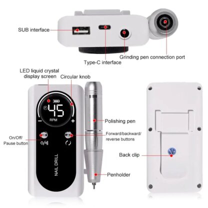 ⁦מכשיר מקצועי לניקוי ושיוף ציפורניים 45000RPM⁩ – תמונה ⁦5⁩
