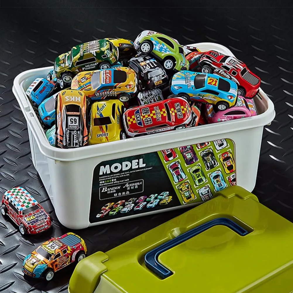 Mini Alloy Car Model Set with Storage Box Diecast Cars Toys for Boys Sliding Inertia Vehicle Children Toy Kit Kids Gifts