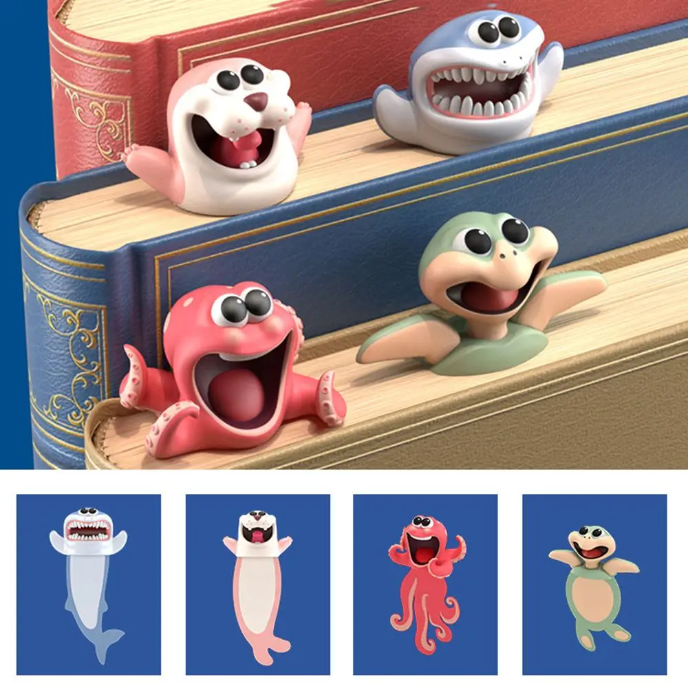 Creative Stationery Bookmarks 3D Stereo Cartoon Marker Animal Bookmarks Ocean Series Seal Octopus Cat Panda And Shiba Inu