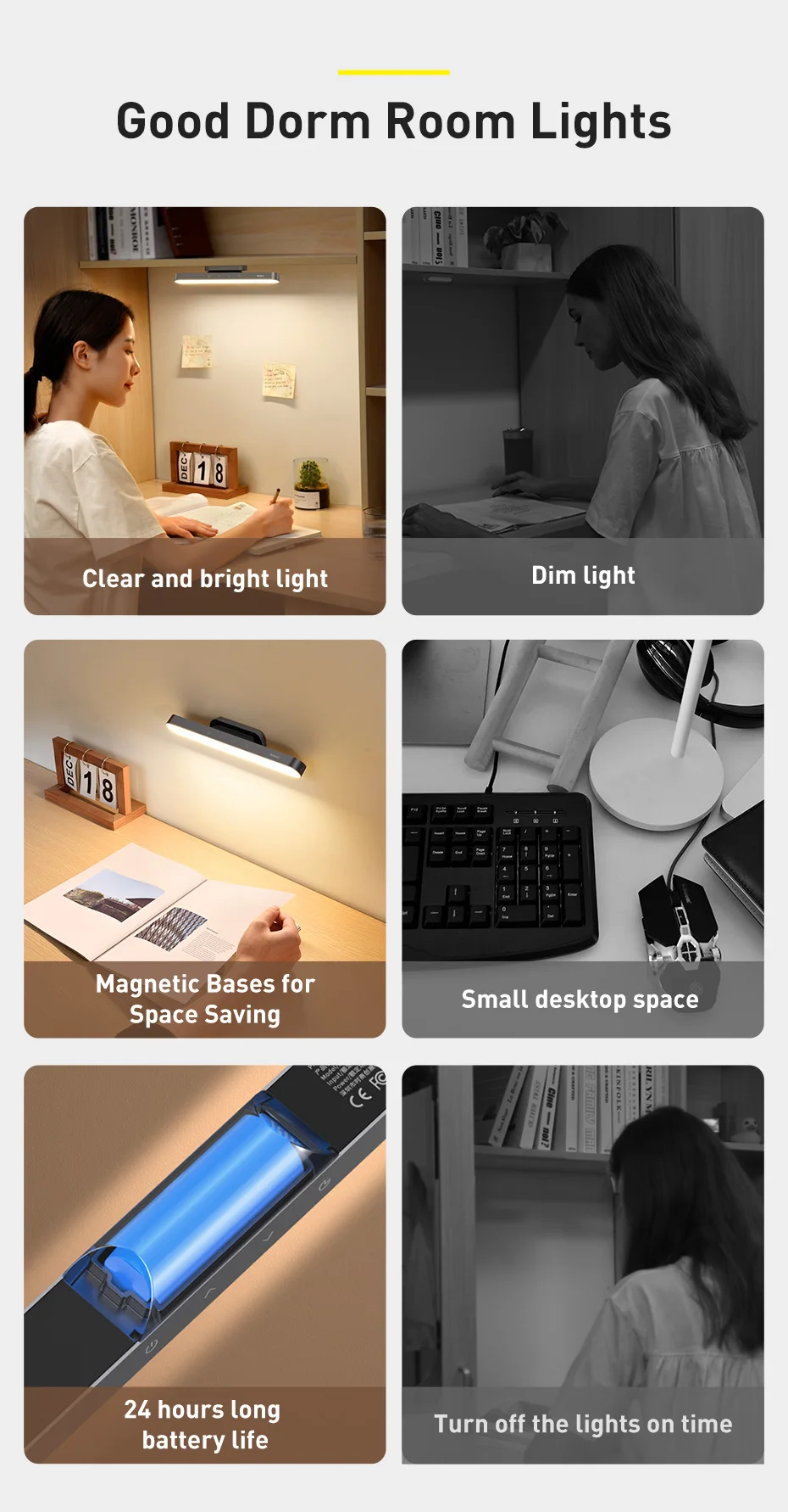 Baseus Night Light Hanging Magnetic LED Table Lamp Stepless Dimming Desk Lamp Rechargeable For Cabinet Bedroom Kitchen Light