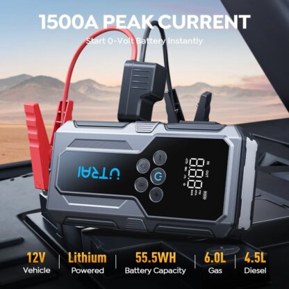 ⁦2 ב-1 בוסטר התנעה JS-9 Utrai 1500A משולב קומפרסור לניפוח צמיגים⁩ – תמונה ⁦2⁩