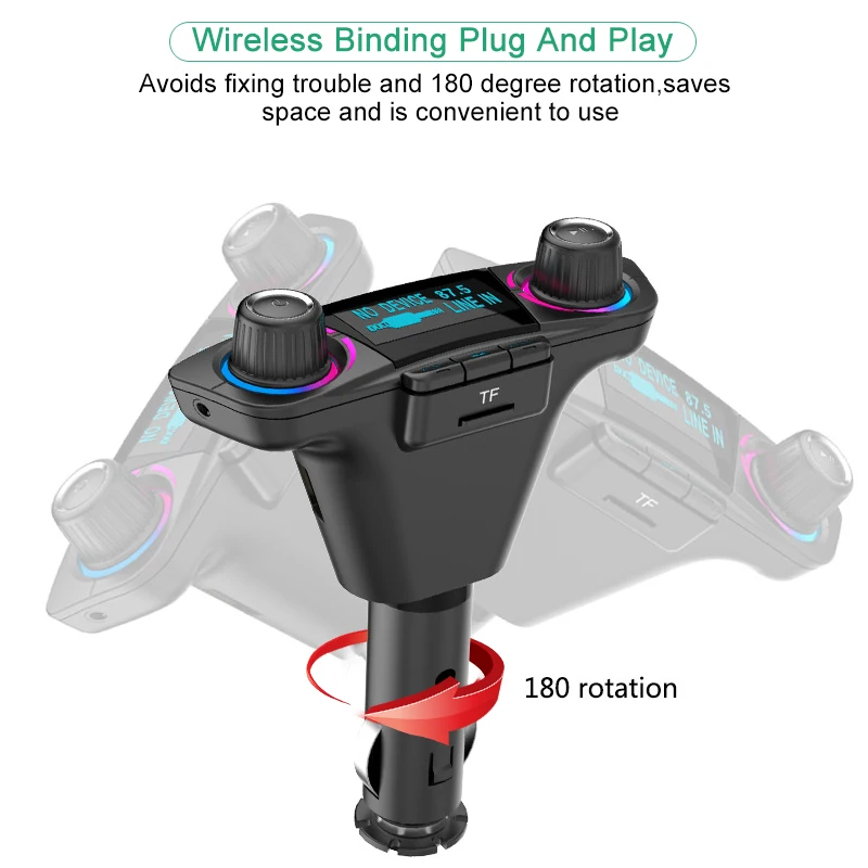Bluetooth 5.0 Car Adapter FM/AUX Transmitter Kit MP3 Player Auto Wireless Handsfree Dual USB Charger LED Screen