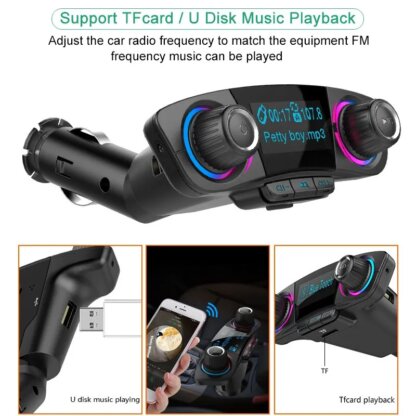 ⁦מתאם Bluetooth 5.0 - לרכב עם מטען USB ונגן MP3⁩ – תמונה ⁦4⁩