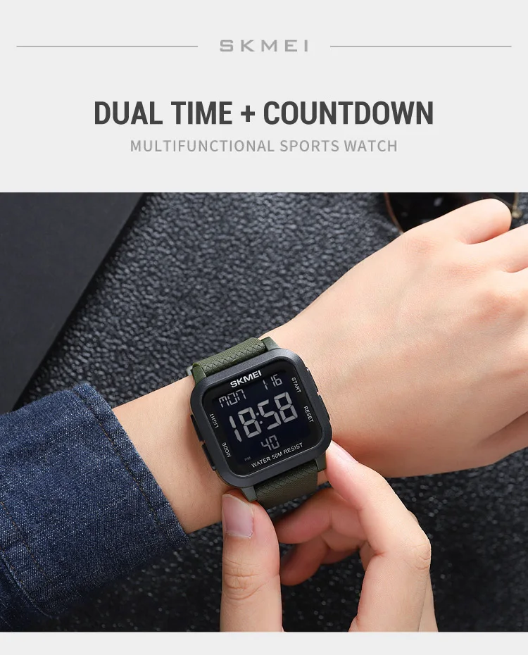 SKMEI Sport Watches Mens Alarm Countdown Clock Male 5Bar Waterproof Military Back Light Shockproof Calender Digital Wristwatch