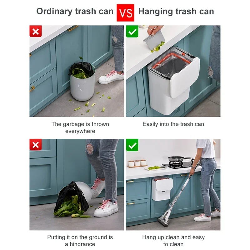 7L, 9L wall mounted with lid, kitchen and bathroom storage bin, garbage bin