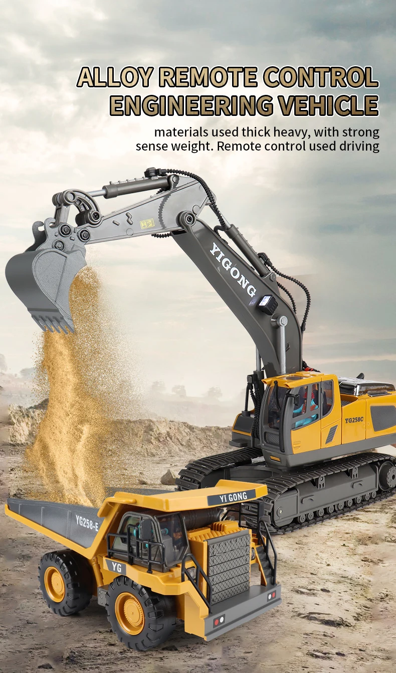 ZWN 2.4G Remote Control Excavator Dump Truck RC Model Car Toy Professional Alloy Plastic Simulation Construction Vehicle for Kid ZWN 2.4G Remote Control Excavator Dump Truck RC Model Car Toy Professional Alloy Plastic Simulation Construction Vehicle for Kid