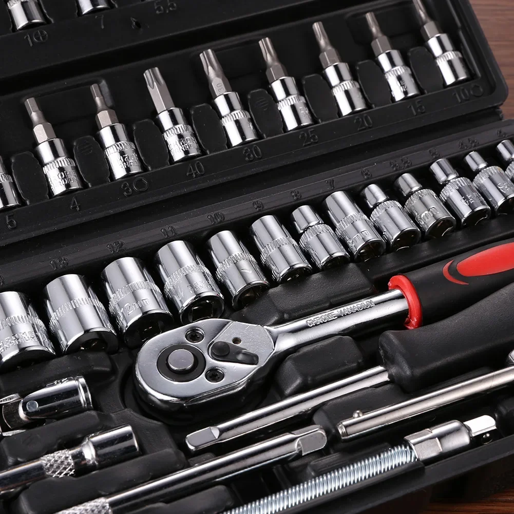 46pcs Socket Wrench Set Professional Mechanical Workshop Tools Kit Motorcycle Ratchet Spanner Multi-functional Car Repair Tool