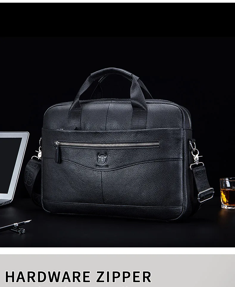 BULLCAPTAIN Briefcase Shoulder Messenger Bags Men's Genuine Leather 14-inch Laptop Bag's Men's Briefcase Office Business Handbag