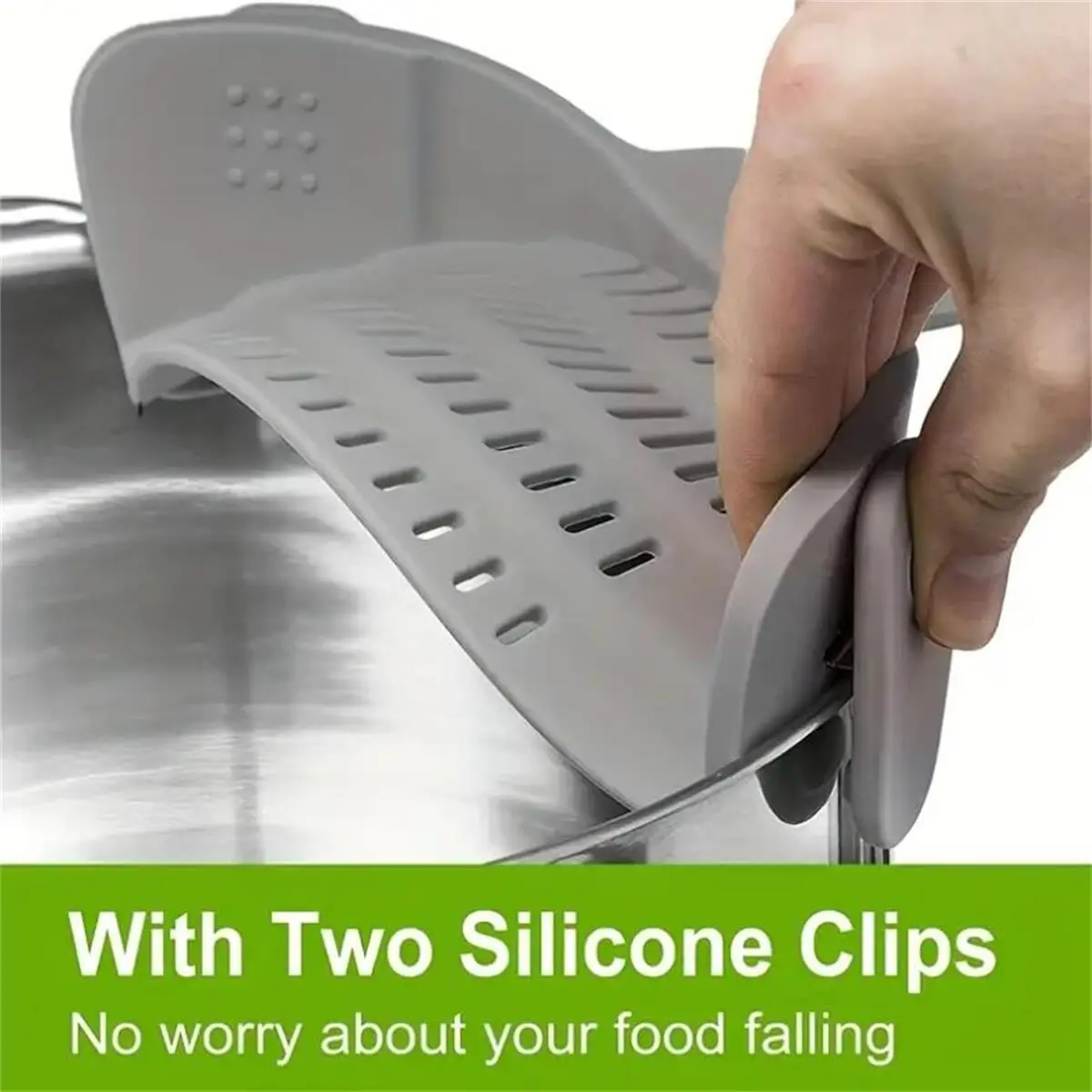 Adjustable Silicone Clip-On Strainer for Pots, Pans, and Bowls - Handheld Drainer for Noodles, Pasta