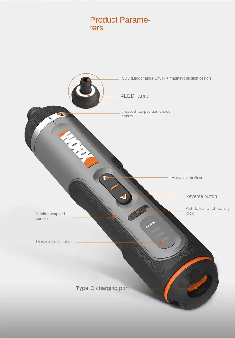 WORX WX242 4V Electrical Screwdriver Set Smart Cordless Electric Screwdrivers USB Rechargeable 30 Bit Set Mini Drill Power Tool