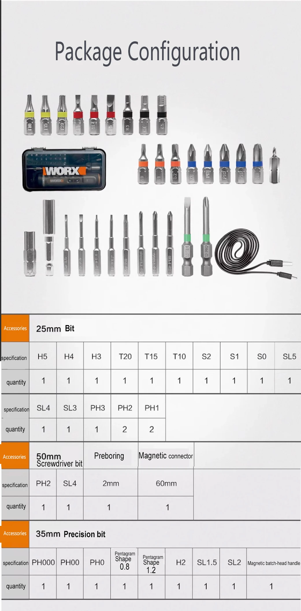 WORX WX242 4V Electrical Screwdriver Set Smart Cordless Electric Screwdrivers USB Rechargeable 30 Bit Set Mini Drill Power Tool