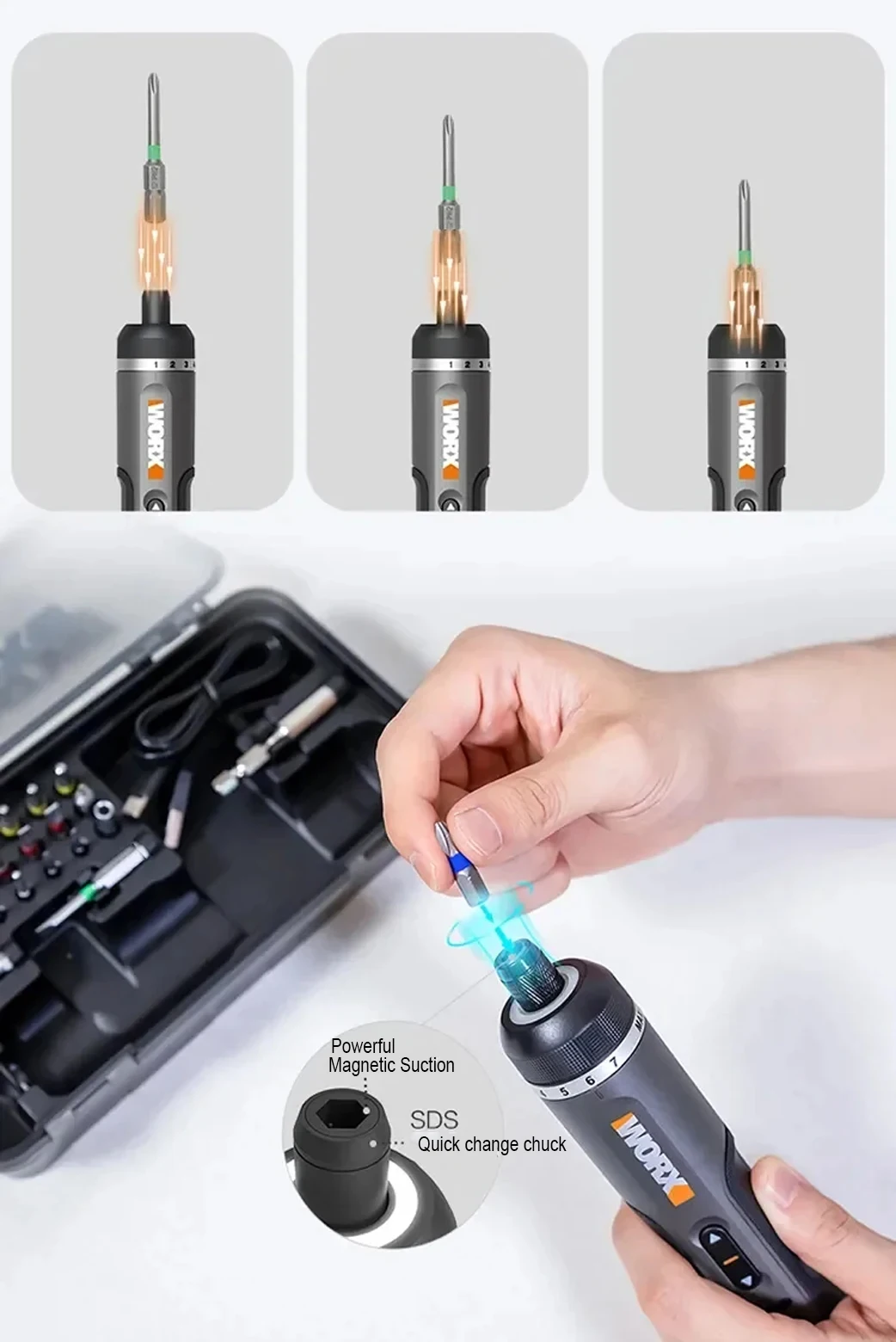 WORX WX242 4V Electrical Screwdriver Set Smart Cordless Electric Screwdrivers USB Rechargeable 30 Bit Set Mini Drill Power Tool