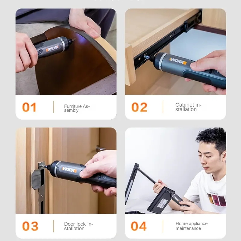 WORX WX242 4V Electrical Screwdriver Set Smart Cordless Electric Screwdrivers USB Rechargeable 30 Bit Set Mini Drill Power Tool