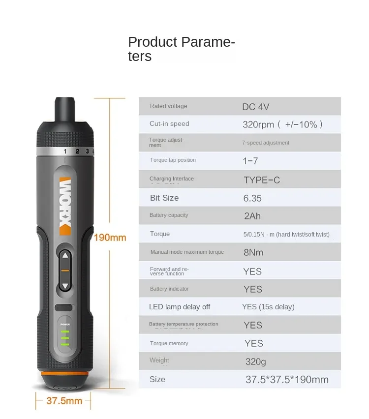 WORX WX242 4V Electrical Screwdriver Set Smart Cordless Electric Screwdrivers USB Rechargeable 30 Bit Set Mini Drill Power Tool