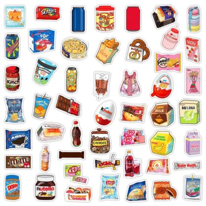 ⁦50 מדבקות kawaii חמודות בעיצוב חטיפים ומשקאות⁩ – תמונה ⁦3⁩
