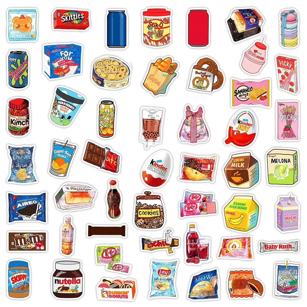 50Pcs Food Drink Snacks Stickers Packaging Phone Bike Wall Motorcycle Laptop Cute Cartoon Waterproof Sticker for Kids Toys 50Pcs Food Drink Snacks Stickers Packaging Phone Bike Wall Motorcycle Laptop Cute Cartoon Waterproof Sticker for Kids Toys