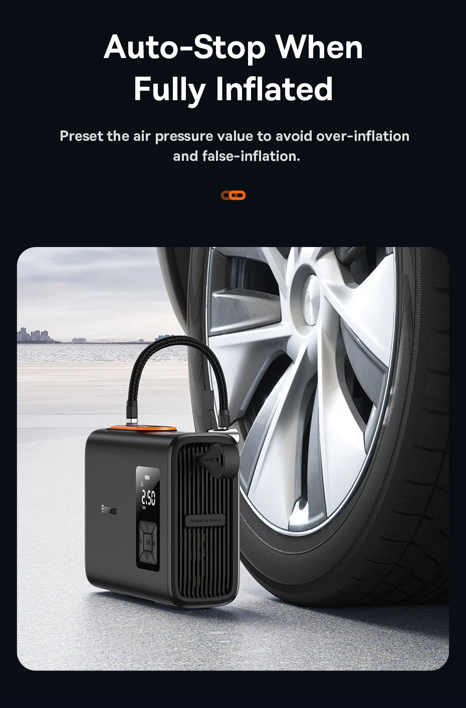 Baseus Dual Cylinder Wireless Air Pump 250W Electric Car Air Compressor Tire Inflator Pump Portable Motorcycle Pump