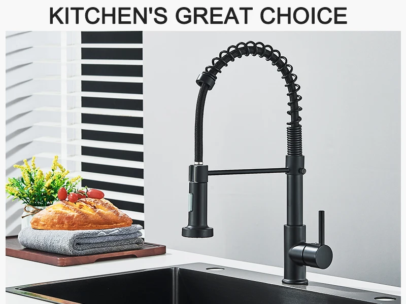 Matte Black Pull Down Kitchen Faucet Chrome Dual Modes Nozzle Hot Cold Water Mixer Crane Tap Brass Spring Kitchen Sink Faucets