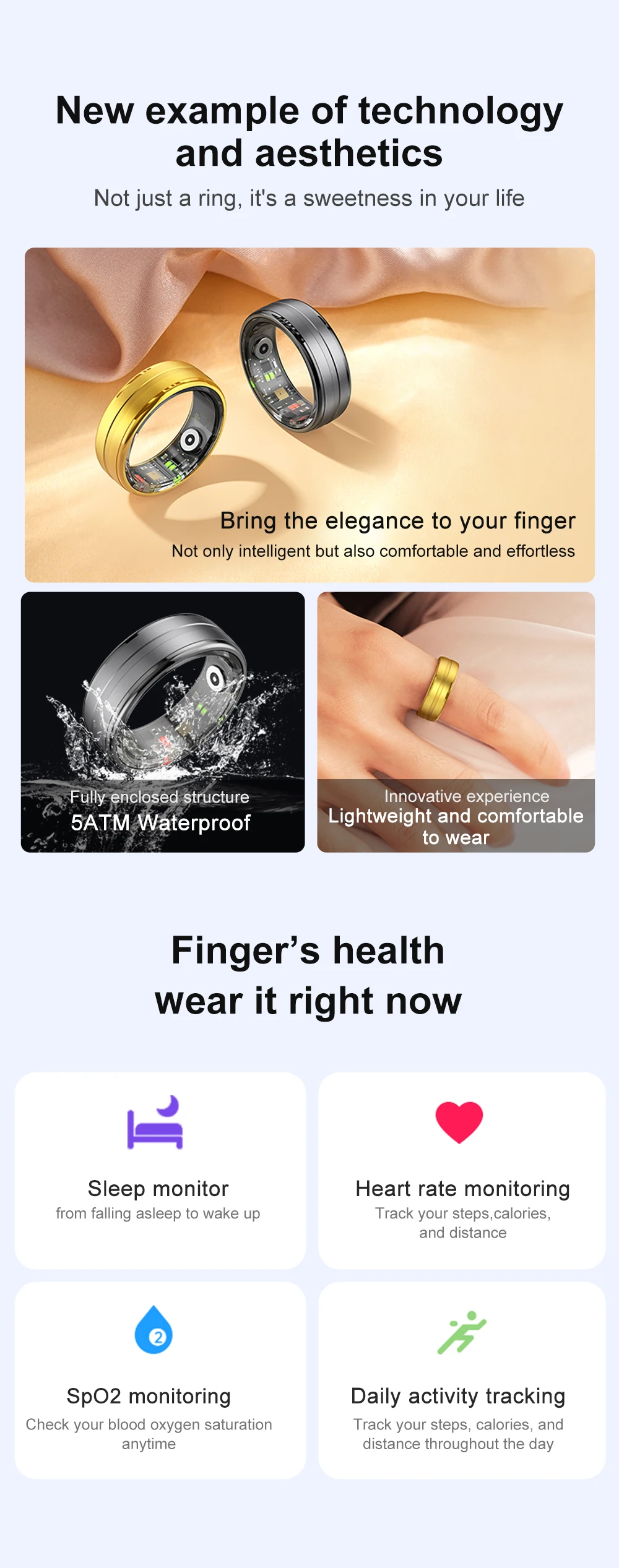 COLMI R06 Smart Ring Men Women, Heart Rate and Blood Oxygen Monitor, IP68 & 5ATM Waterproof, Multi-sport Mode