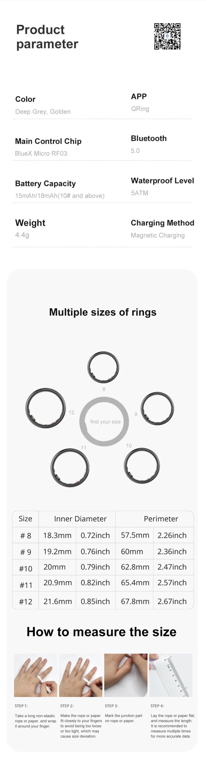 COLMI R06 Smart Ring Men Women, Heart Rate and Blood Oxygen Monitor, IP68 & 5ATM Waterproof, Multi-sport Mode