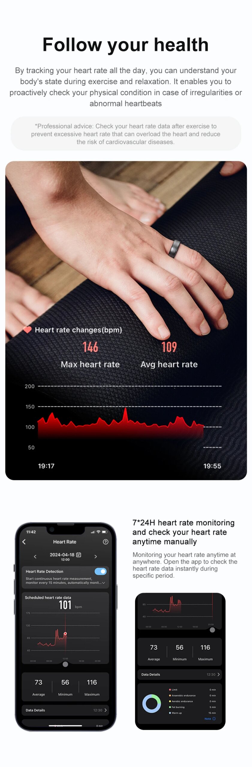 COLMI R06 Smart Ring Men Women, Heart Rate and Blood Oxygen Monitor, IP68 & 5ATM Waterproof, Multi-sport Mode