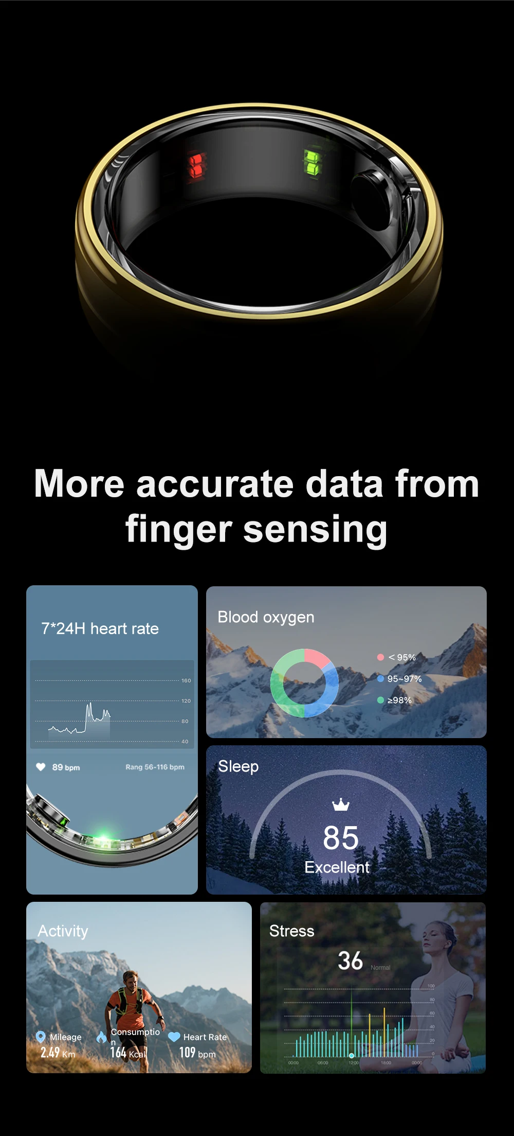 COLMI R06 Smart Ring Men Women, Heart Rate and Blood Oxygen Monitor, IP68 & 5ATM Waterproof, Multi-sport Mode