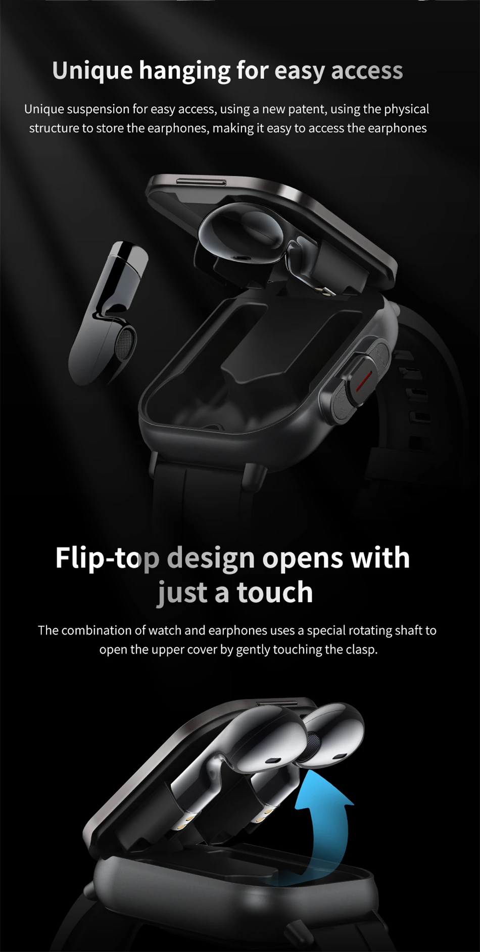Smart Watch 2 in 1 With Earphone Smartwatch Bluetooth Call Men Watch GPS Track Heart Rate Monitor Play Music SmartWatch
