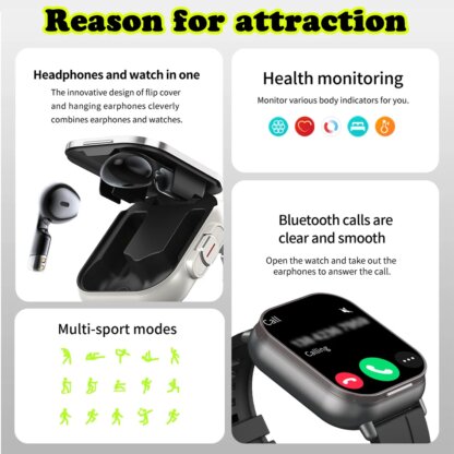 ⁦שעון חכם 2 ב-1 - עם אוזניות Bluetooth מובנות⁩ – תמונה ⁦4⁩