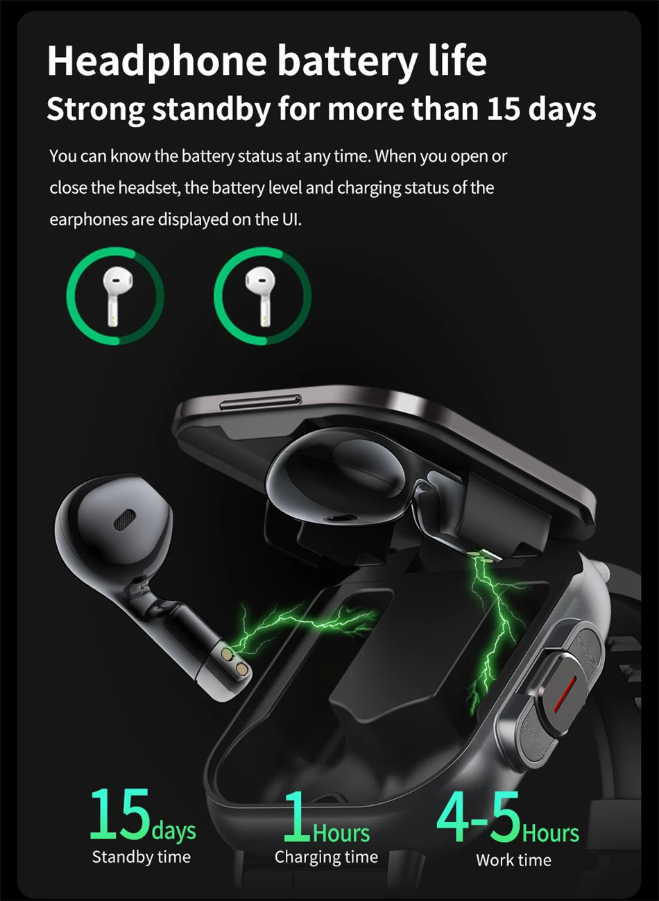 Smart Watch 2 in 1 With Earphone Smartwatch Bluetooth Call Men Watch GPS Track Heart Rate Monitor Play Music SmartWatch