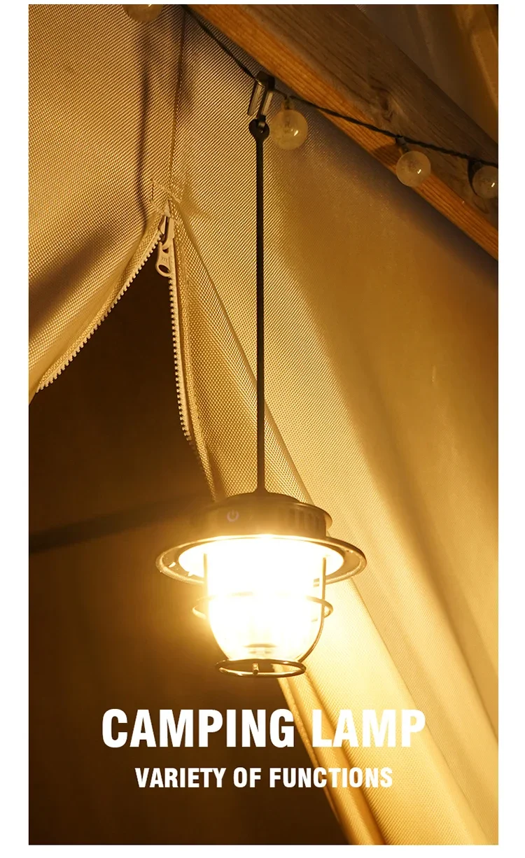 Retro Portable Camping Lantern Waterproof Emergency Light Stepless Dimmable Hanging Tent Lamp for Outdoor Hiking