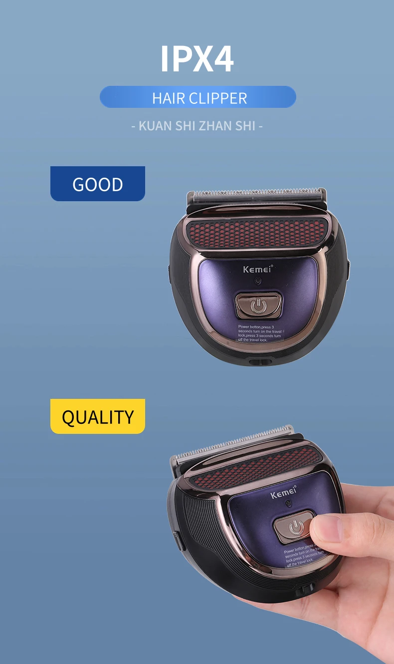 Kemei PRO Self Hair Cutting Machine Kit Portable Electric Hair Clippers Rechargeable Hair Trimmer 9 Length Guards Waterproof