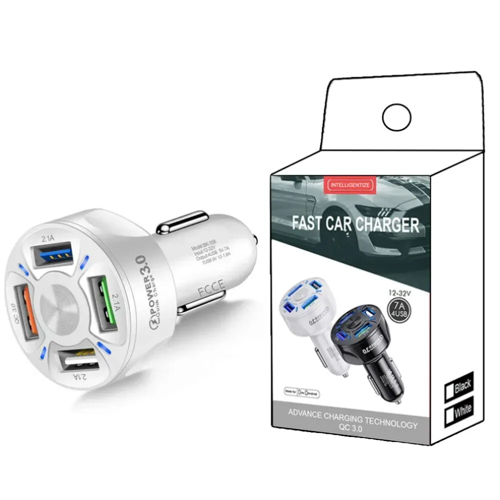 4usb Qc3.0 Fast Charging Car Charger Mobile Phone Charger Wired Charging Pc Flame Resistant Material Car Charge