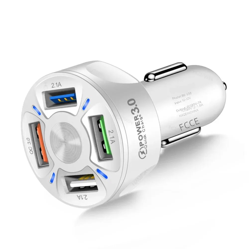 4usb Qc3.0 Fast Charging Car Charger Mobile Phone Charger Wired Charging Pc Flame Resistant Material Car Charge