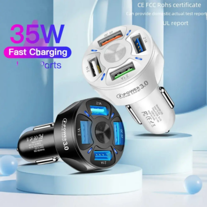 ⁦מטען מהיר לרכב בתקן QC3.0 עם 4 כניסות USB⁩ – תמונה ⁦3⁩