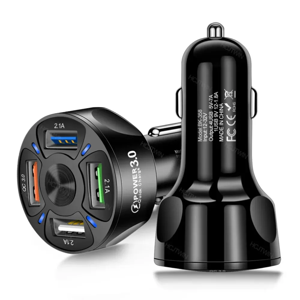 4usb Qc3.0 Fast Charging Car Charger Mobile Phone Charger Wired Charging Pc Flame Resistant Material Car Charge