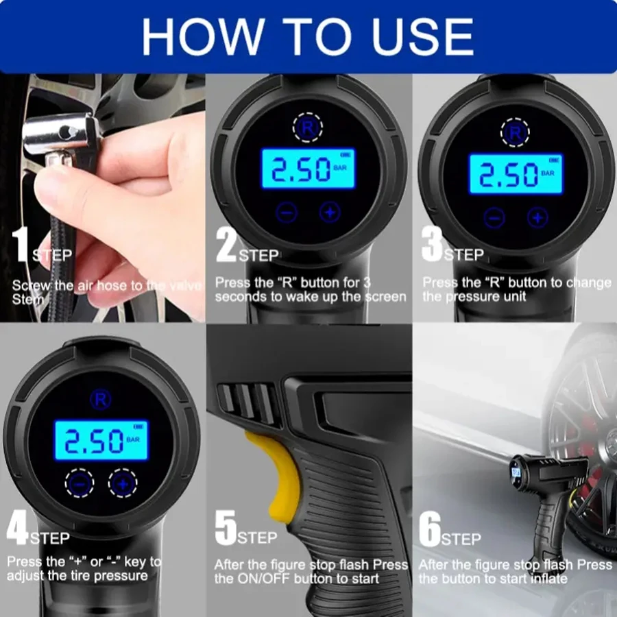 Car Mounted Inflation Pump Handheld Smart Home Car Motorcycle Portable Tire Inflation Pump Black Portable