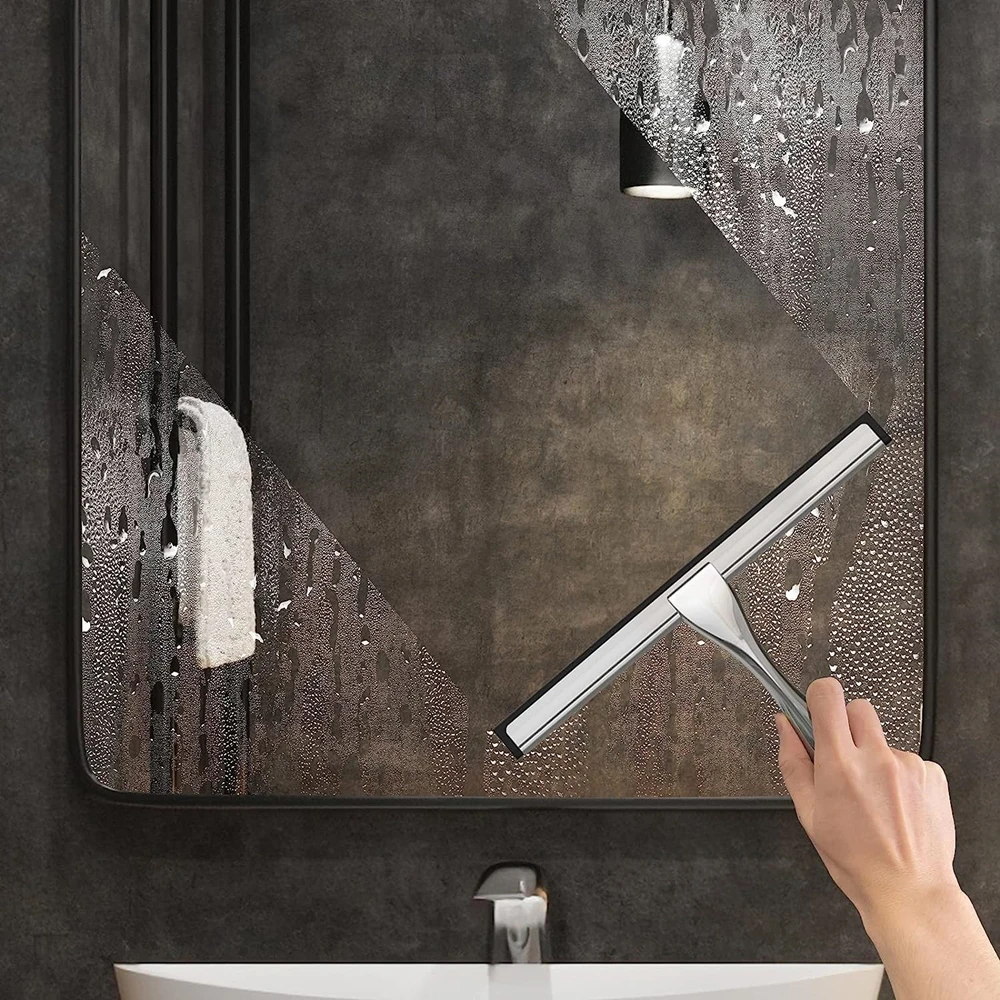 Stainless Steel Shower Squeegee for Shower Doors with Hooks Household Bathroom Window Mirror Glass Cleaning Tool for Home