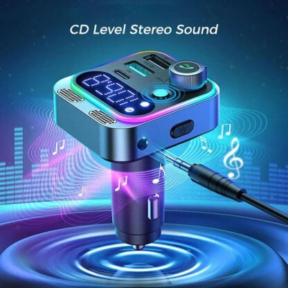 ⁦משדר FM ומקלט בלוטוס משולבים במטען USB לרכב - צג דיגיטלי - כולל מטען מהיר 48W⁩ – תמונה ⁦5⁩