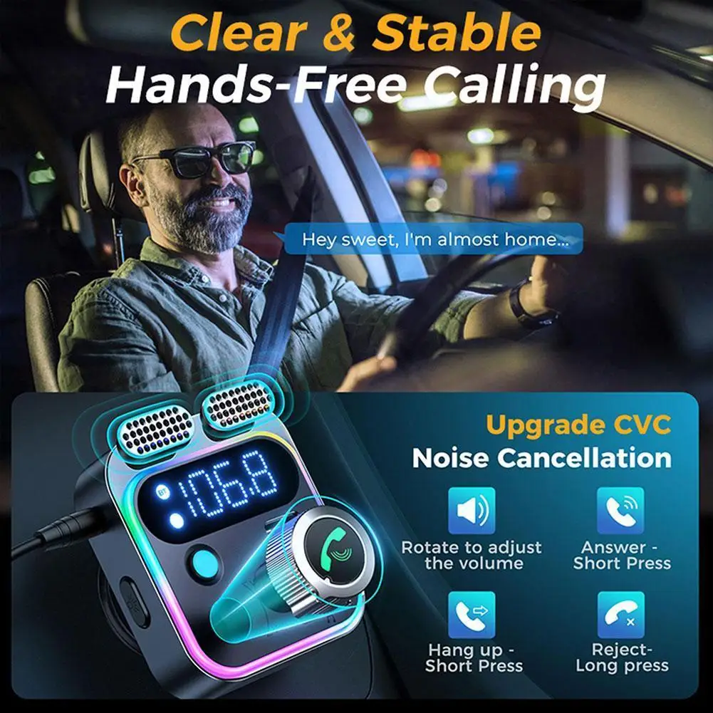 Bluetooth 5.3 FM Transmitter 4 Port USB Car Charger Type C PD 250W Fast Charging Adapter For Huawei OPPO Oneplus 14