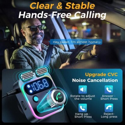 ⁦משדר FM ומקלט בלוטוס משולבים במטען USB לרכב - צג דיגיטלי - כולל מטען מהיר 48W⁩ – תמונה ⁦4⁩