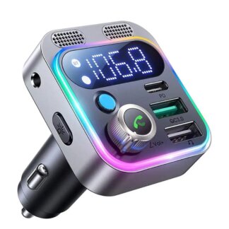 משדר FM ומקלט בלוטוס משולבים במטען USB לרכב - צג דיגיטלי - כולל מטען מהיר 48W
