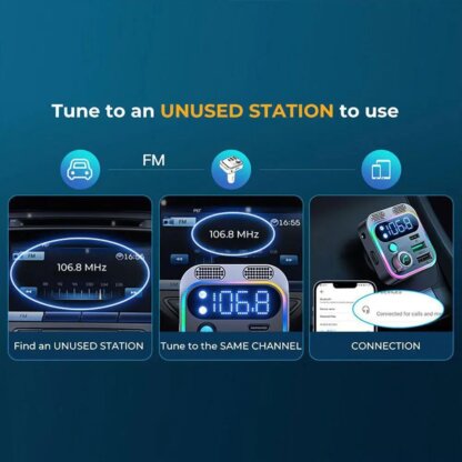 ⁦משדר FM ומקלט בלוטוס משולבים במטען USB לרכב - צג דיגיטלי - כולל מטען מהיר 48W⁩ – תמונה ⁦6⁩