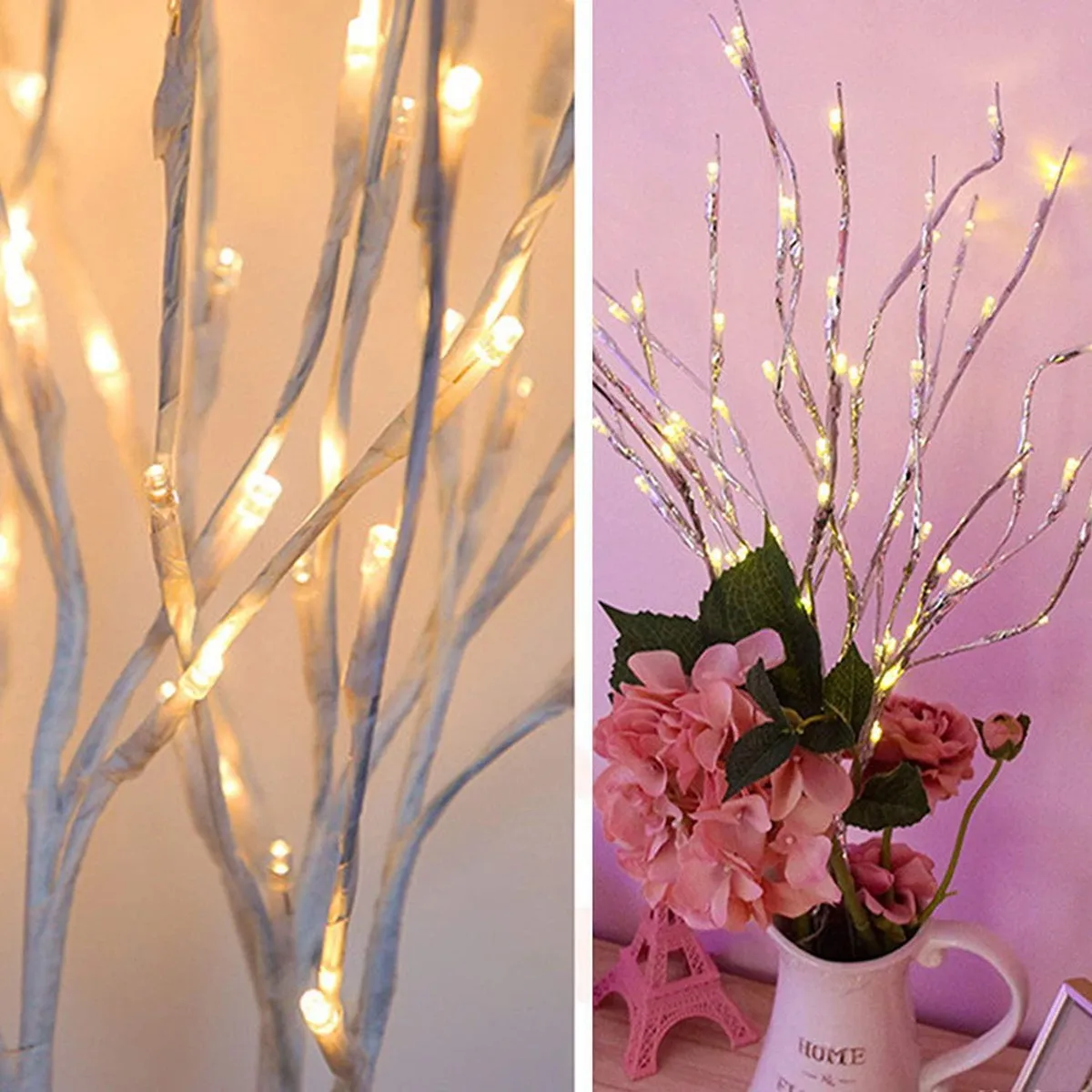 White Birch Branch Lights Battery Operated 20 LED Fairy Lights Willow Branches for Home Bedroom Inside Outdoor Decoration