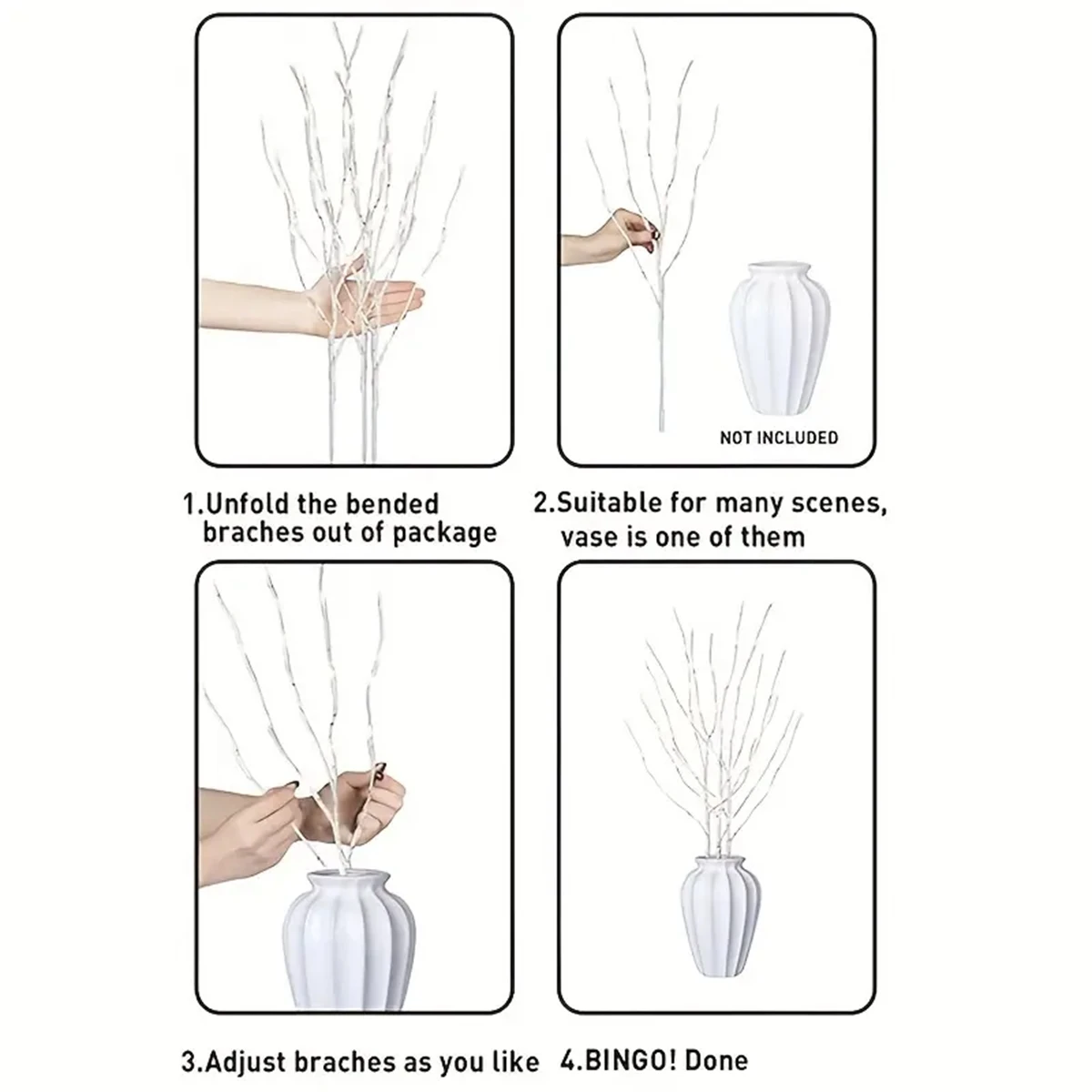 White Birch Branch Lights Battery Operated 20 LED Fairy Lights Willow Branches for Home Bedroom Inside Outdoor Decoration