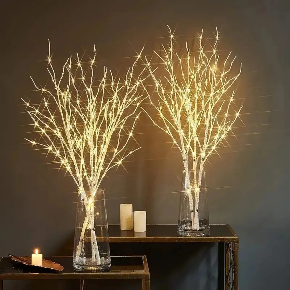 White Birch Branch Lights Battery Operated 20 LED Fairy Lights Willow Branches for Home Bedroom Inside Outdoor Decoration