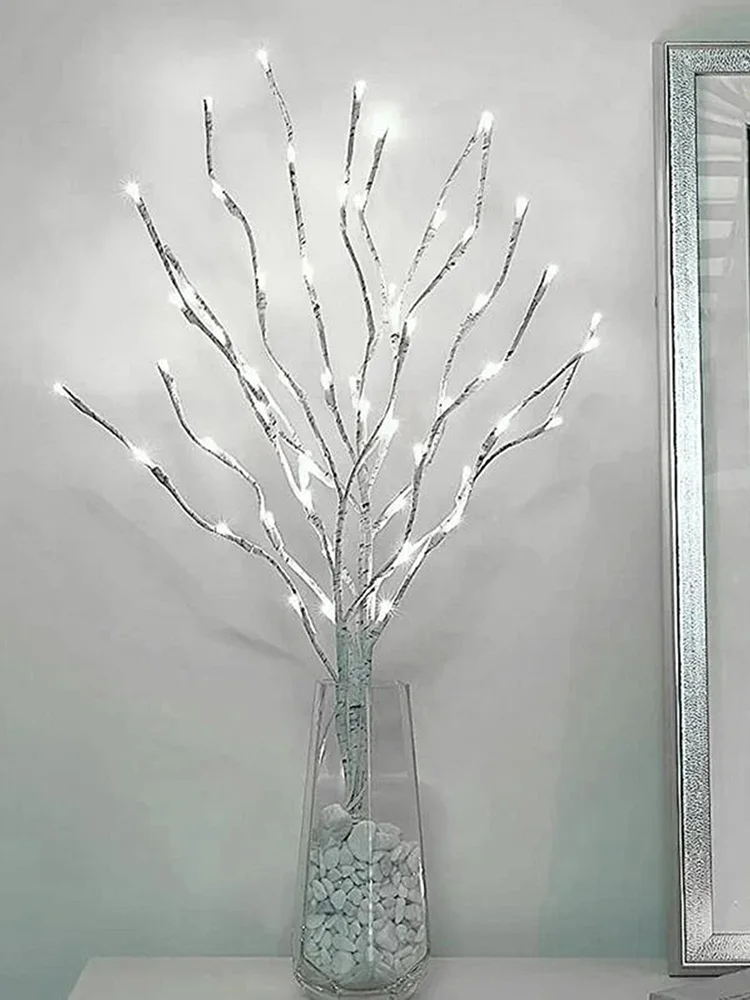 White Birch Branch Lights Battery Operated 20 LED Fairy Lights Willow Branches for Home Bedroom Inside Outdoor Decoration