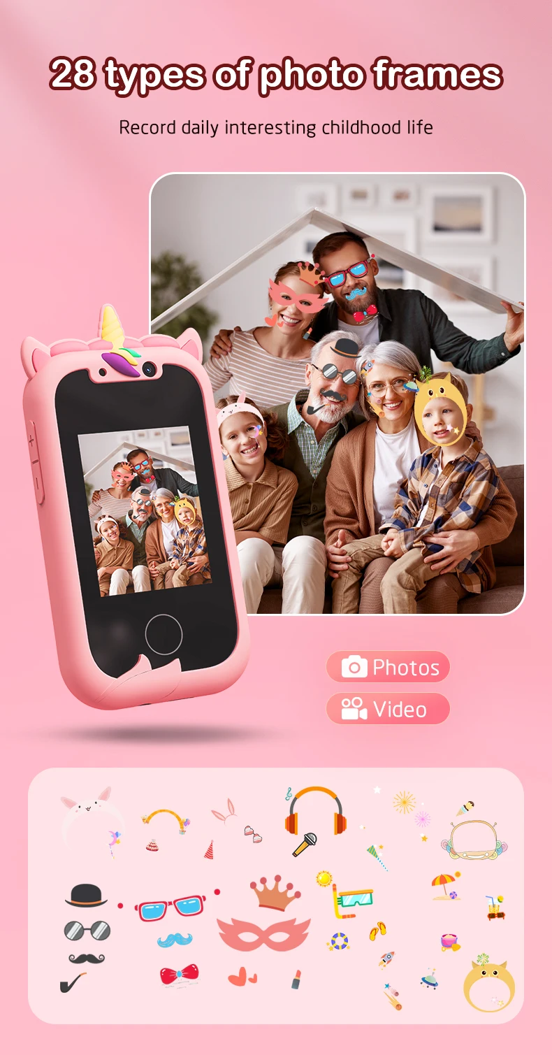 Children Phone Educational Toys Musical Toy Unicorn Baby Mobile Selfie Camera With 512mb TF Card Toys for Babies Birthday Gifts
