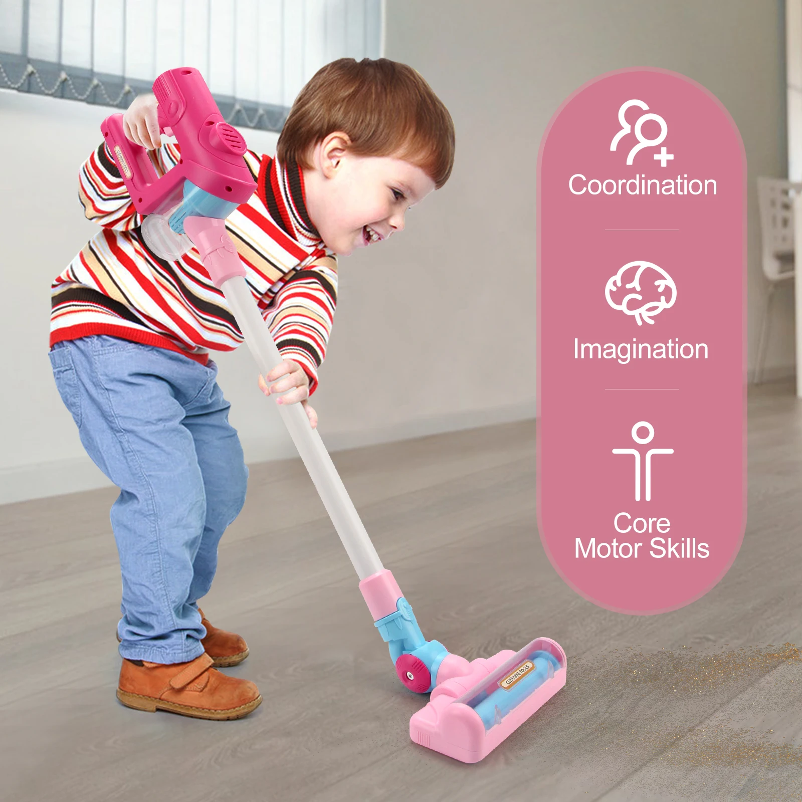 Electric Mini Vacuum Cleaner Simulation Housework Dust Catcher with Light and Music for Kids Gifts Educational Pretend Play Toys