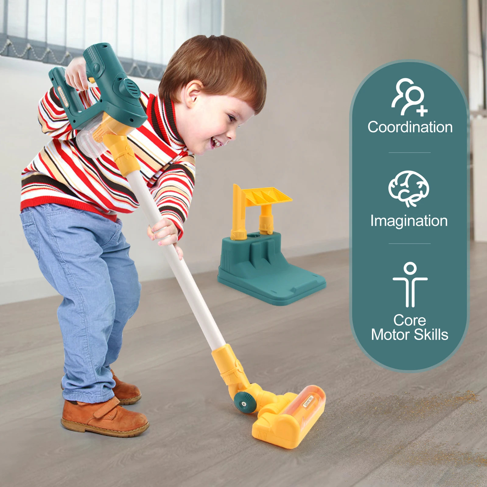 Electric Mini Vacuum Cleaner Simulation Housework Dust Catcher with Light and Music for Kids Gifts Educational Pretend Play Toys